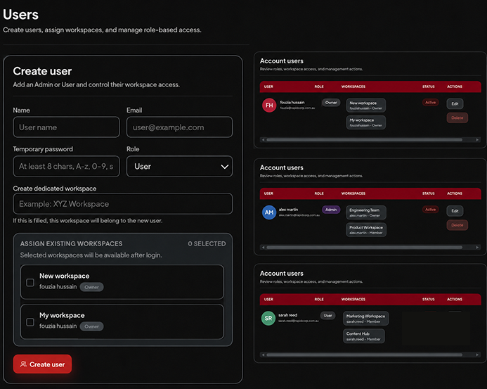 PluginChatbot workspace with user and access management for agencies