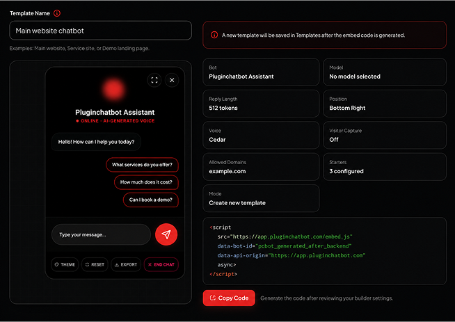 PluginChatbot builder and widget interface