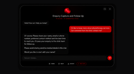 PluginChatBot collecting patient contact details for administrative follow-up