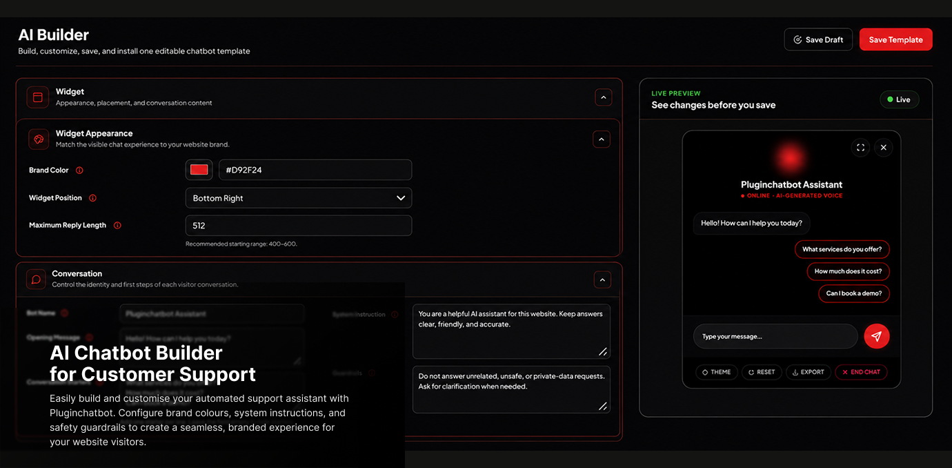PluginChatbot AI chatbot builder for custom customer support