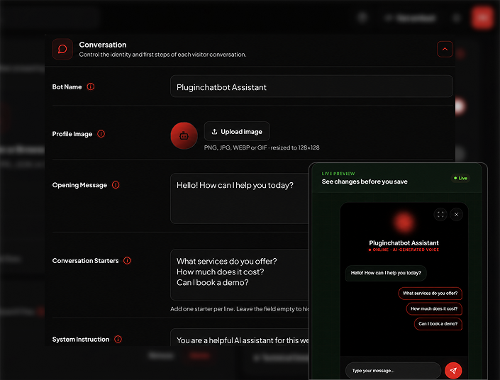 PluginChatBot conversation settings kept current with the latest business knowledge