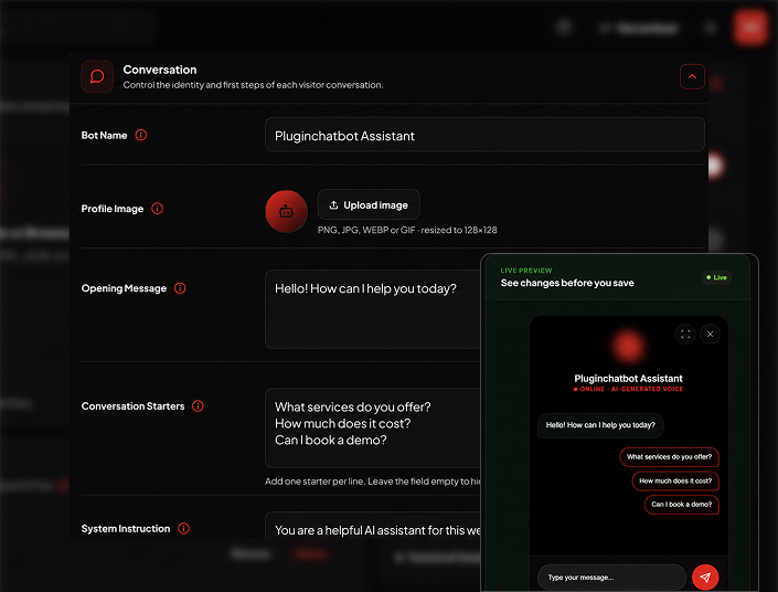 PluginChatBot conversation settings kept current with the latest business knowledge