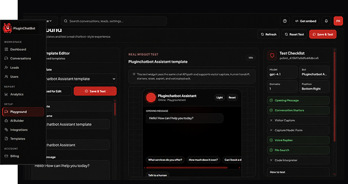PluginChatBot chatbot requesting a visitor's contact details during a conversation