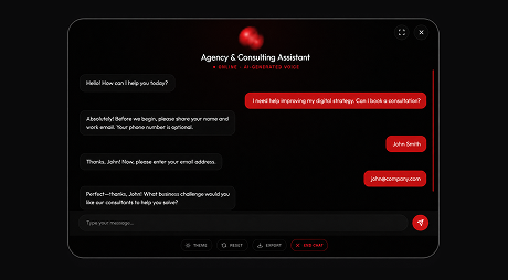 PluginChatBot lead capture form collecting name, email and requirements