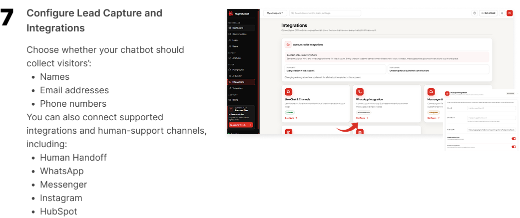 Step 7: Configure chatbot lead capture and business integrations
